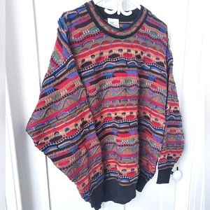 3D Textured Coogi Style Multicolour Wool Sweater Vintage 90s Medium